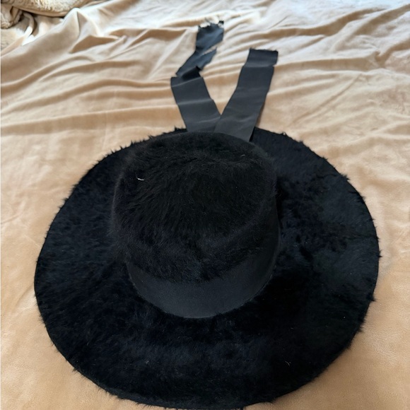 Vintage Black Edwardian Angora Fur Hat With Ribbon - Picture 1 of 5